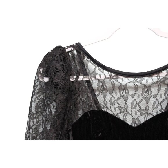 Vintage 80s Dress Size 5 Lace Black Velvet Goth Party Prom Steppin Out USA Bow - Picture 6 of 14